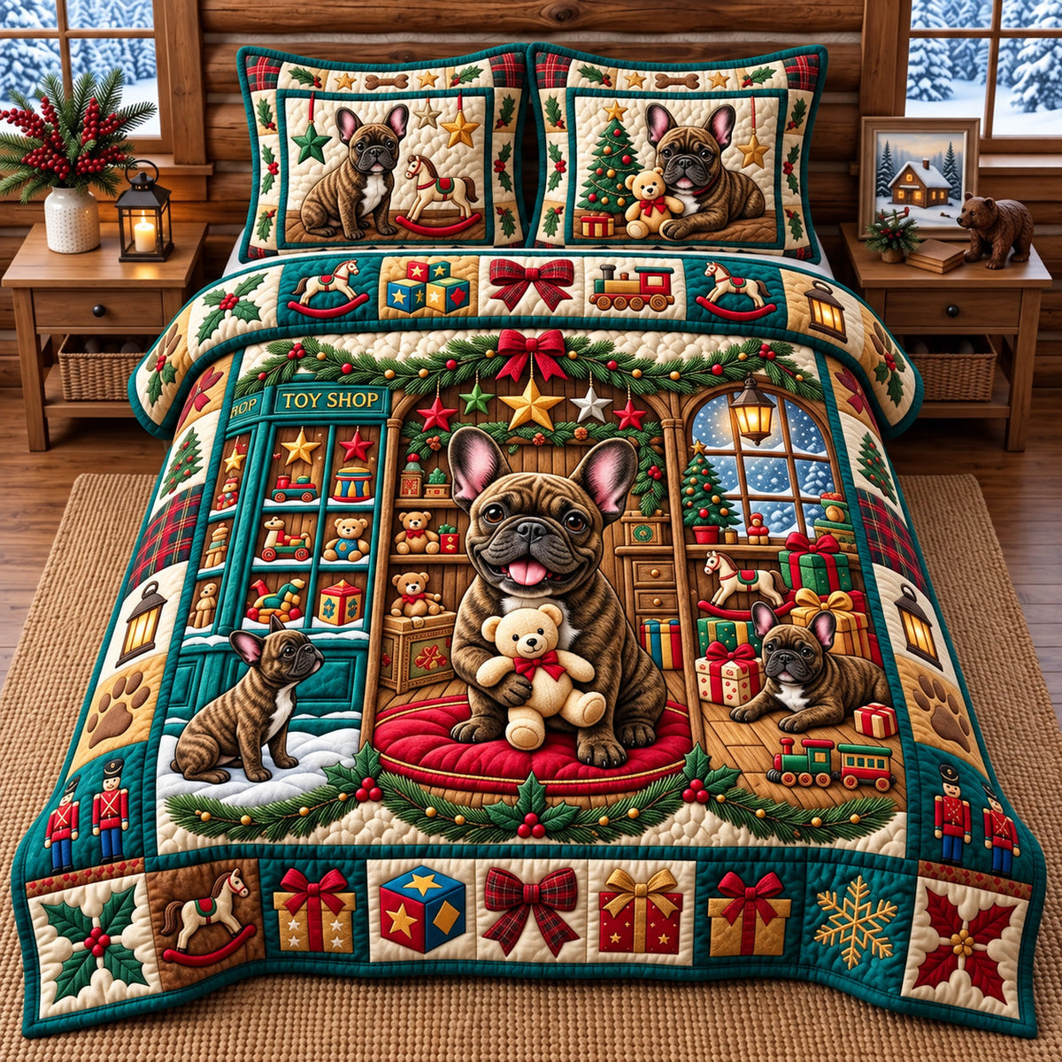 Cabin Bulldog 3-Piece Quilted Bedding Set GFTOPND3473