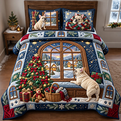 Christmas Frenchie 3-Piece Quilted Bedding Set GFTOPND3474