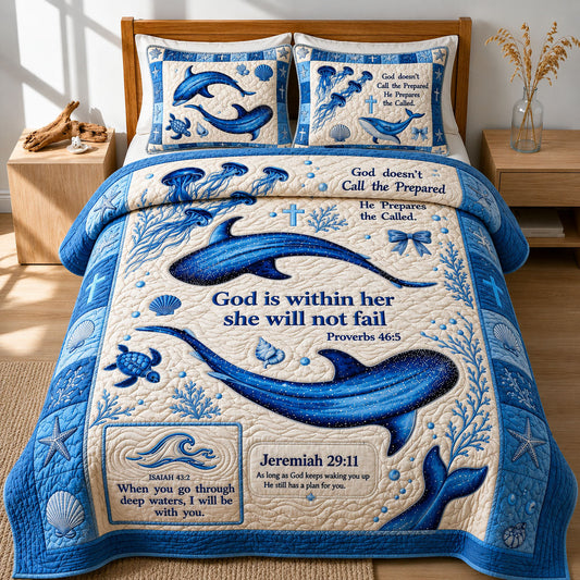 Ocean Bible Quote 3-Piece Quilted Bedding Set GFTOPND368