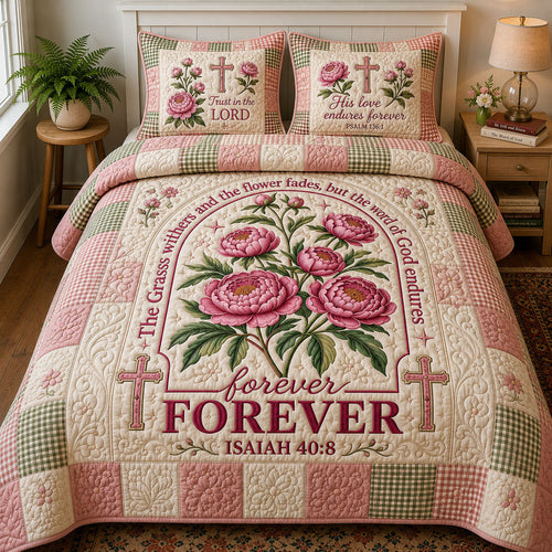 Bible Verse Floral 3-Piece Quilted Bedding Set GFTOPND371
