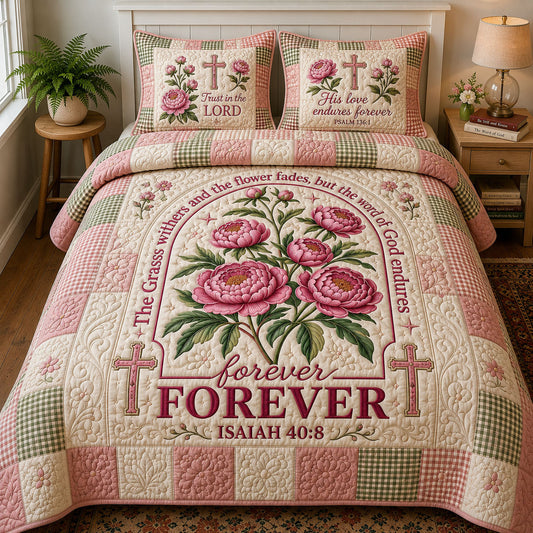Bible Verse Floral 3-Piece Quilted Bedding Set GFTOPND371