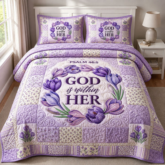 God Is Within Her 3-Piece Quilted Bedding Set GFTOPND373