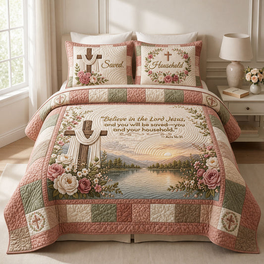 Bible Verse Floral 3-Piece Quilted Bedding Set GFTOPND376