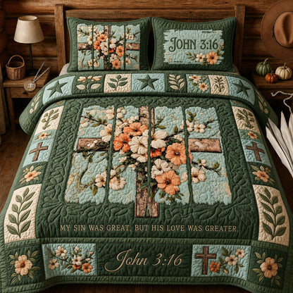 Bible Verse Floral 3-Piece Quilted Bedding Set GFTOPND378