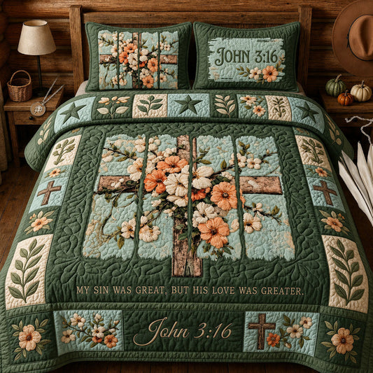 Bible Verse Floral 3-Piece Quilted Bedding Set GFTOPND378