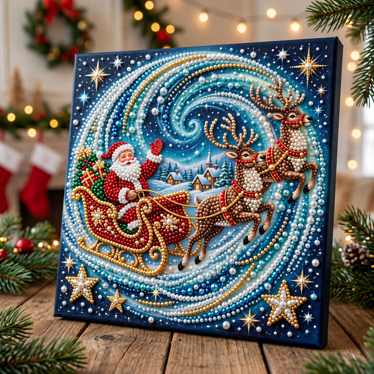 Santa Midnight Sleigh DIY Diamond Pearl Art Kit GFTOPND3803