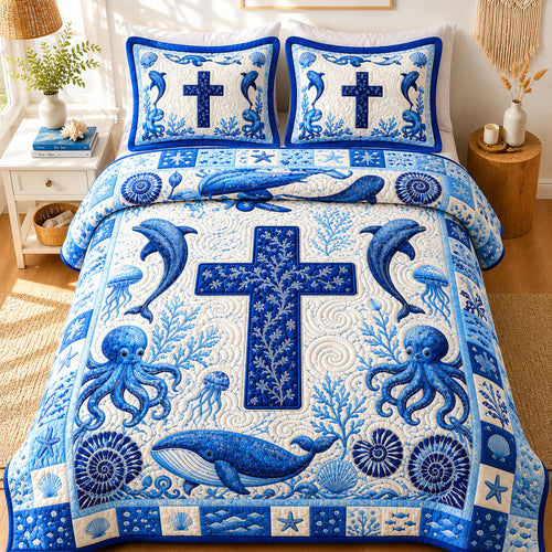 Ocean Bible 3-Piece Quilted Bedding Set GFTOPND382