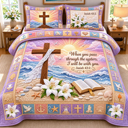 Ocean Bible Quote 3-Piece Quilted Bedding Set GFTOPND387