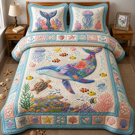 Blue Whale 3-Piece Quilted Bedding Set GFTOPND389