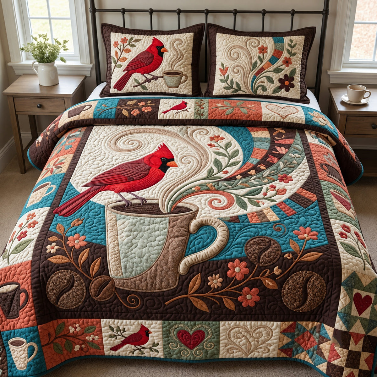 Cardinal Morning Coffee 3-Piece Quilted Bedding Set GFTOPND3919