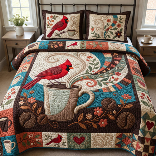 Cardinal Morning Coffee 3-Piece Quilted Bedding Set GFTOPND3919
