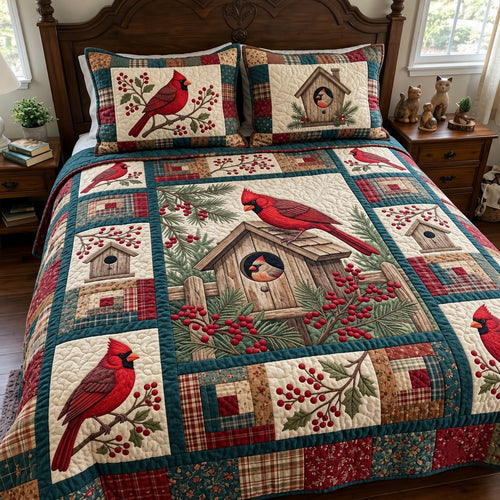 Cardinal Berry Cottage 3-Piece Quilted Bedding Set GFTOPND3920