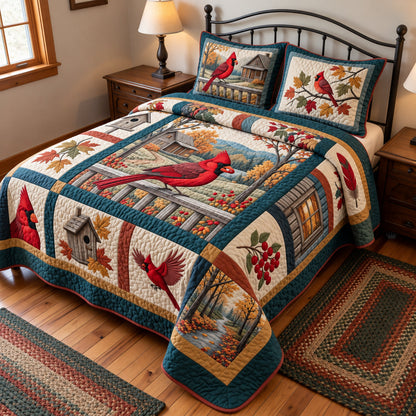 Cardinal Autumn Patchwork 3-Piece Quilted Bedding Set GFTOPND3931