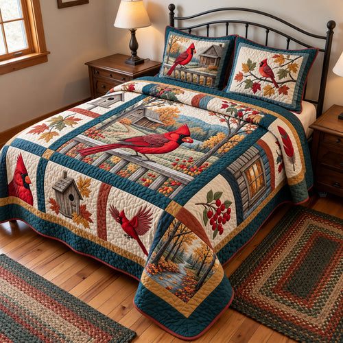 Cardinal Autumn Patchwork 3-Piece Quilted Bedding Set GFTOPND3931