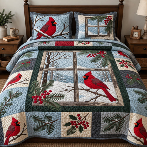 Cardinal Winter 3-Piece Quilted Bedding Set GFTOPND3933