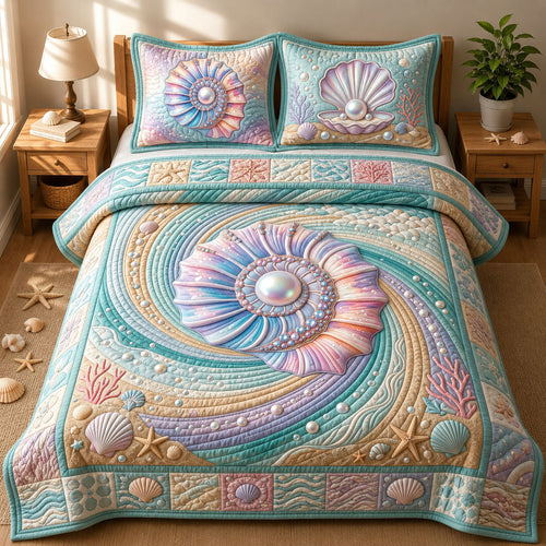 Seashell 3-Piece Quilted Bedding Set GFTOPND394
