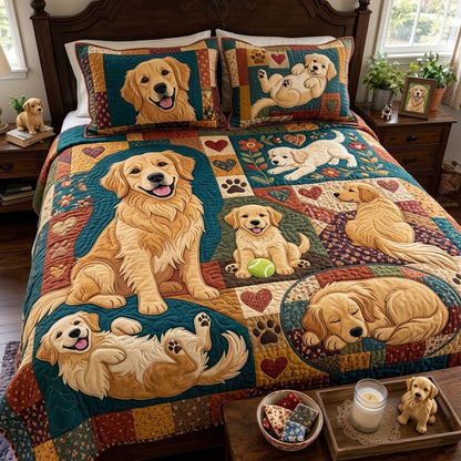Golden Retriever Festival 3-Piece Quilted Bedding Set GFTOPND3978