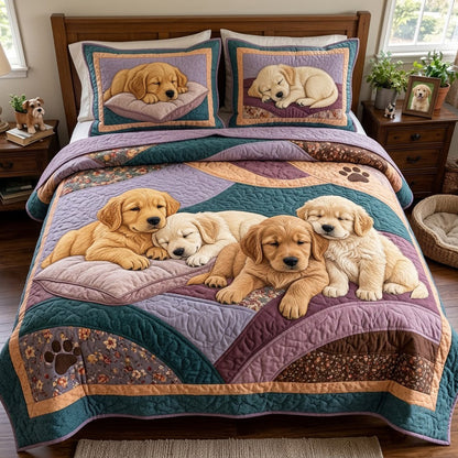 Golden Cuddle Pile 3-Piece Quilted Bedding Set GFTOPND3979