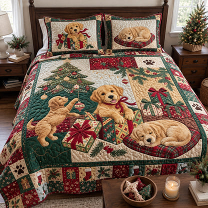 Golden Christmas Morning 3-Piece Quilted Bedding Set GFTOPND3980