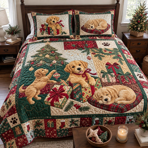 Golden Christmas Morning 3-Piece Quilted Bedding Set GFTOPND3980