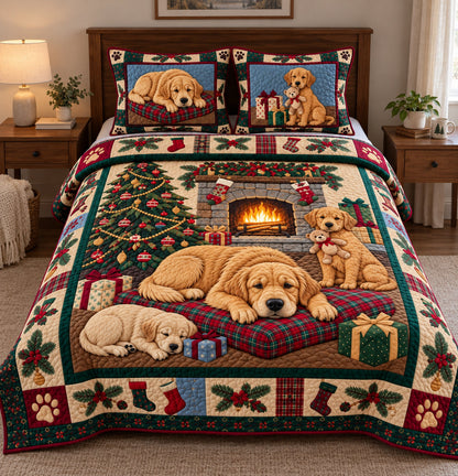 Golden Christmas Snuggle 3-Piece Quilted Bedding Set GFTOPND3981