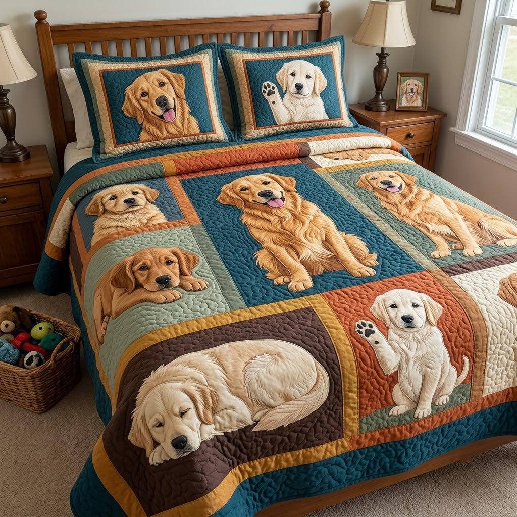 Golden Happy Patchwork 3-Piece Quilted Bedding Set GFTOPND3982