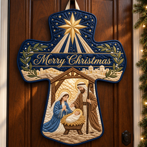 Holy Night Cross Custom Shape Quilted Door Hanger GFTOPND4012