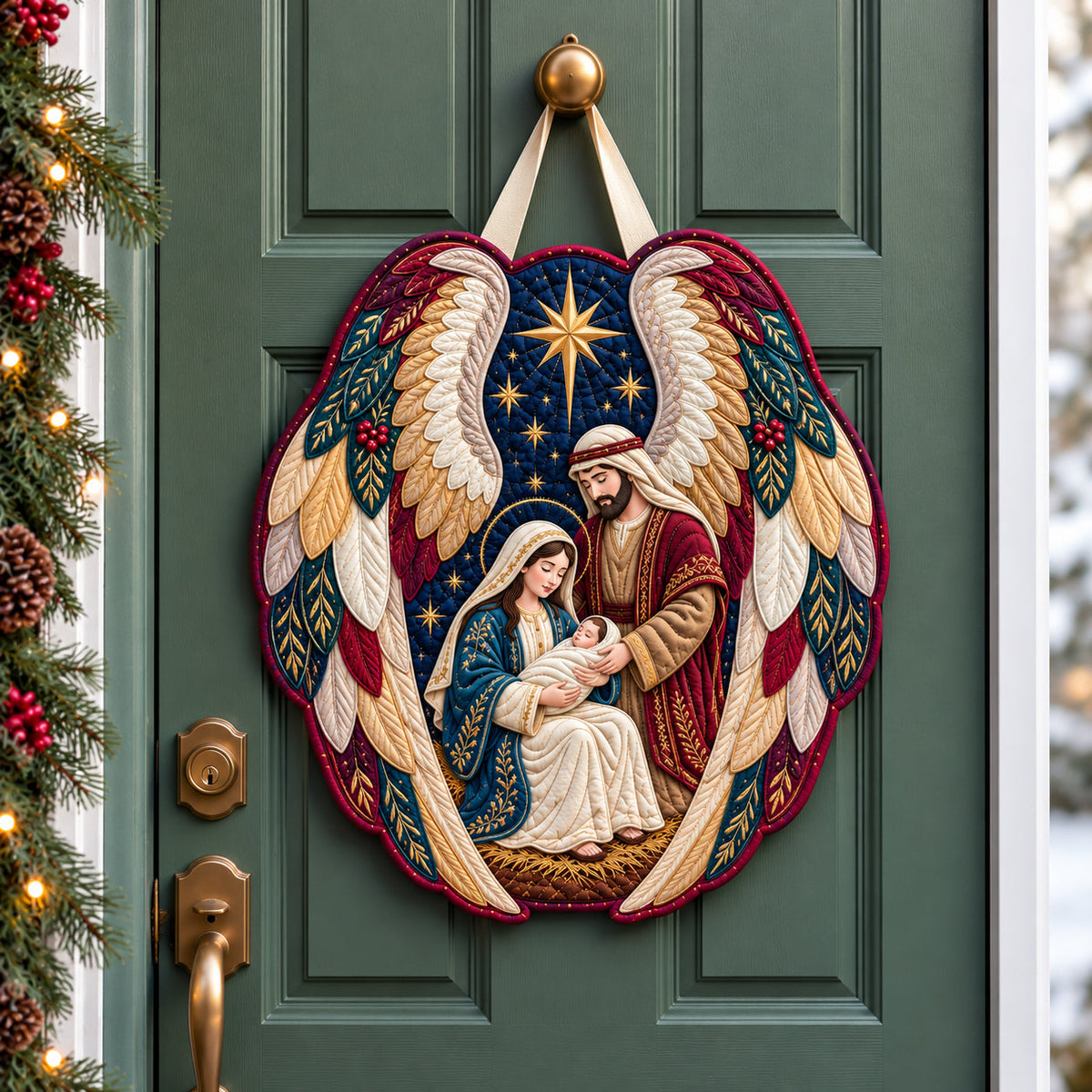 Angel Wings Nativity Custom Shape Quilted Door Hanger GFTOPND4013