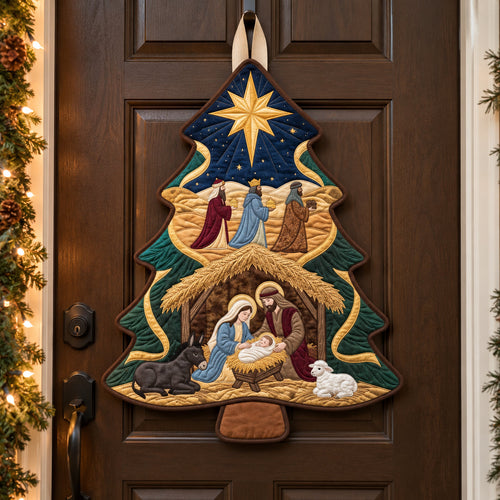 Nativity Christmas Tree Custom Shape Quilted Door Hanger GFTOPND4017