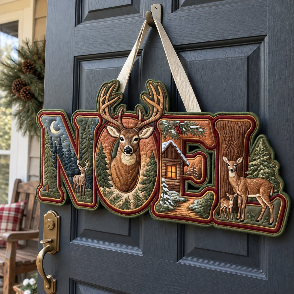 Hunting NOEL Custom Shape Quilted Door Hanger GFTOPND4018