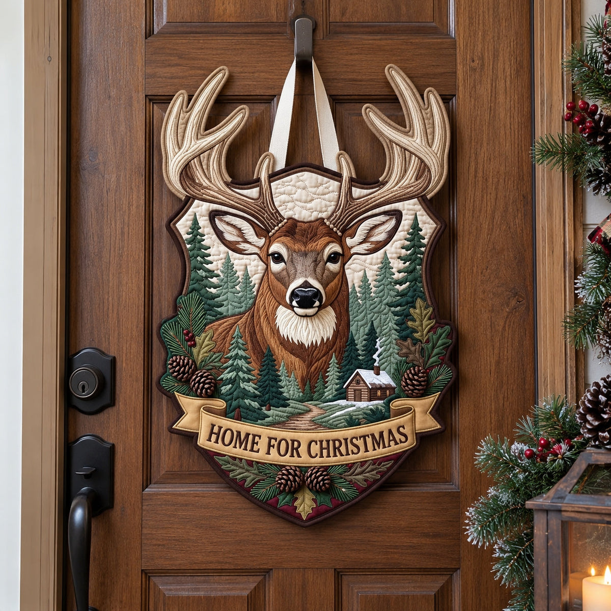 Home For Christmas Custom Shape Quilted Door Hanger GFTOPND4019