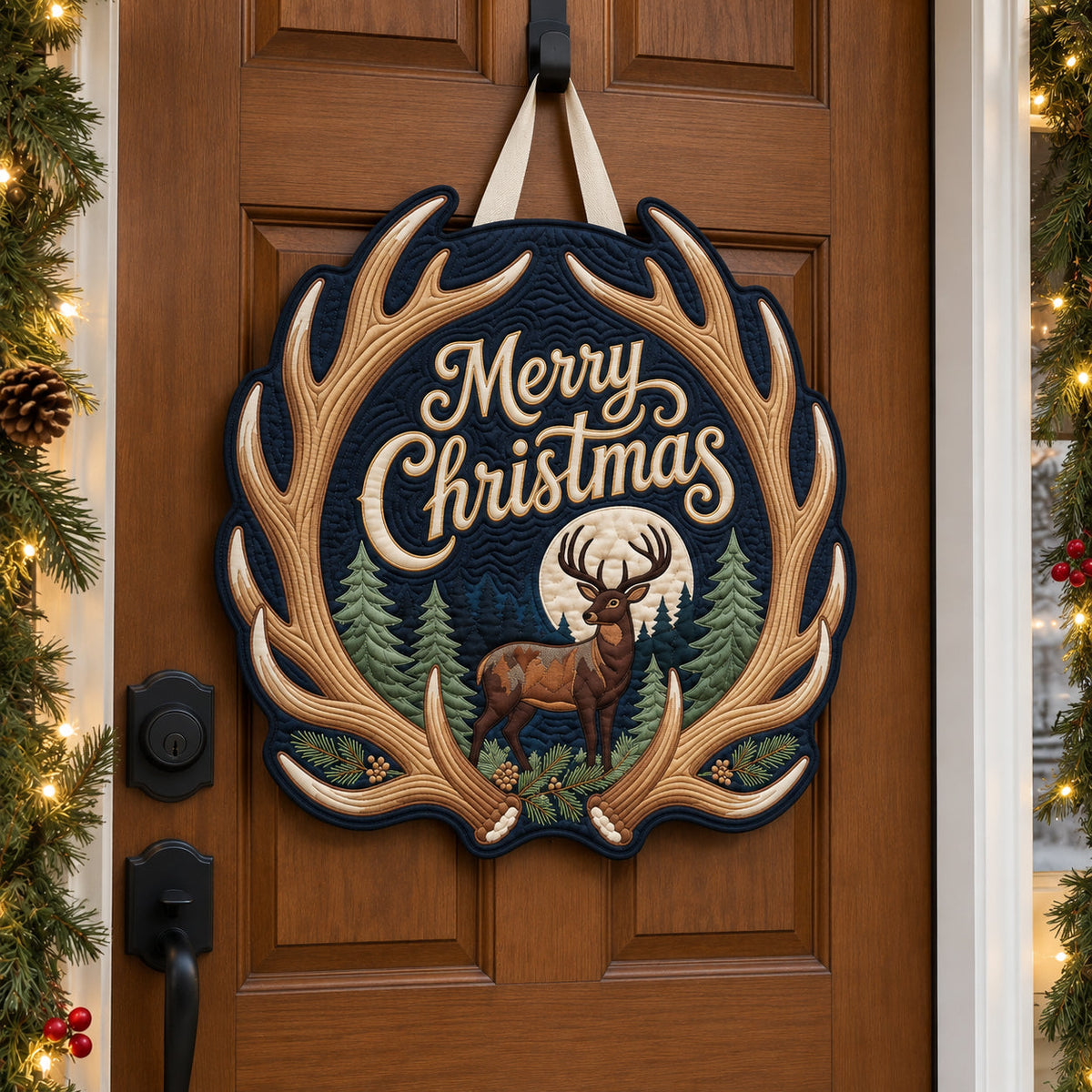 Merry Christmas Antler Arch Custom Shape Quilted Door Hanger GFTOPND4022