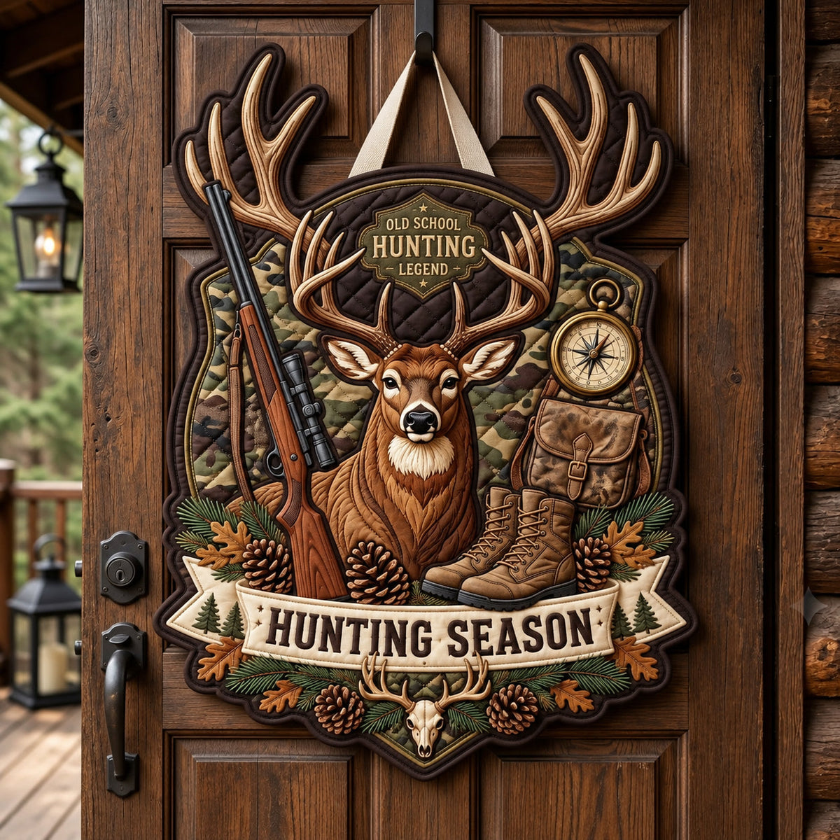 Old School Hunting Legend Custom Shape Quilted Door Hanger GFTOPND4024