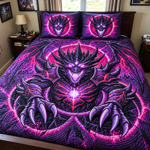 Purple Chaos Dragon 3-Piece Quilted Bedding Set GFTOPND4027