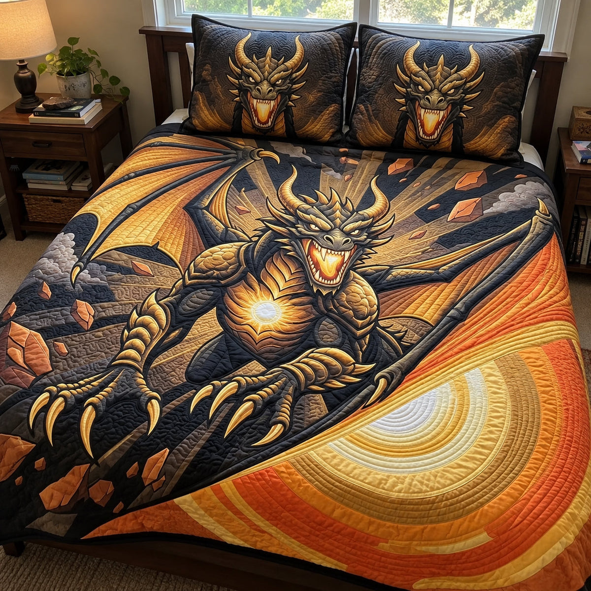 Golden Sunfang 3-Piece Quilted Bedding Set GFTOPND4031