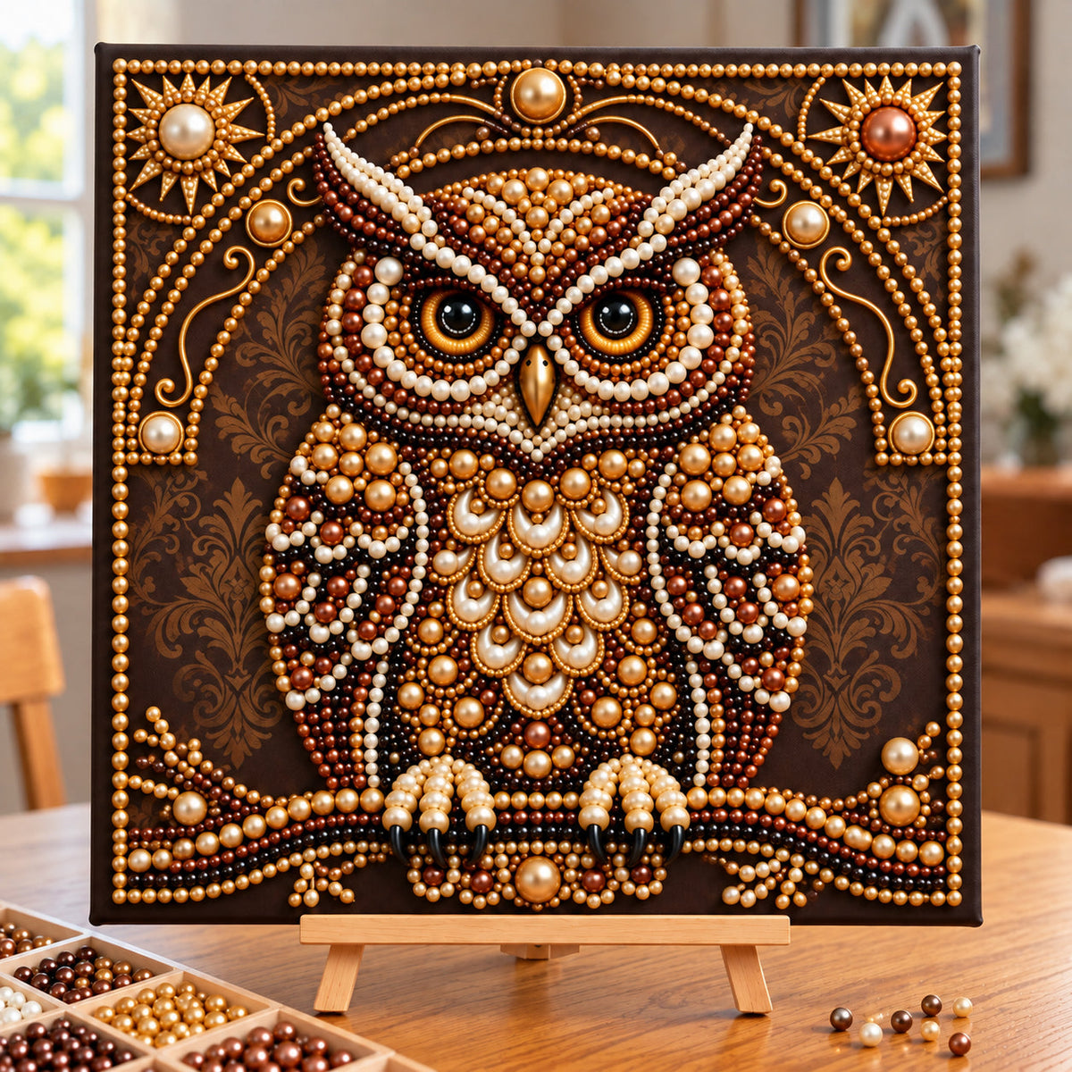 Golden Guardian Owl DIY Diamond Pearl Art Kit GFTOPND4068