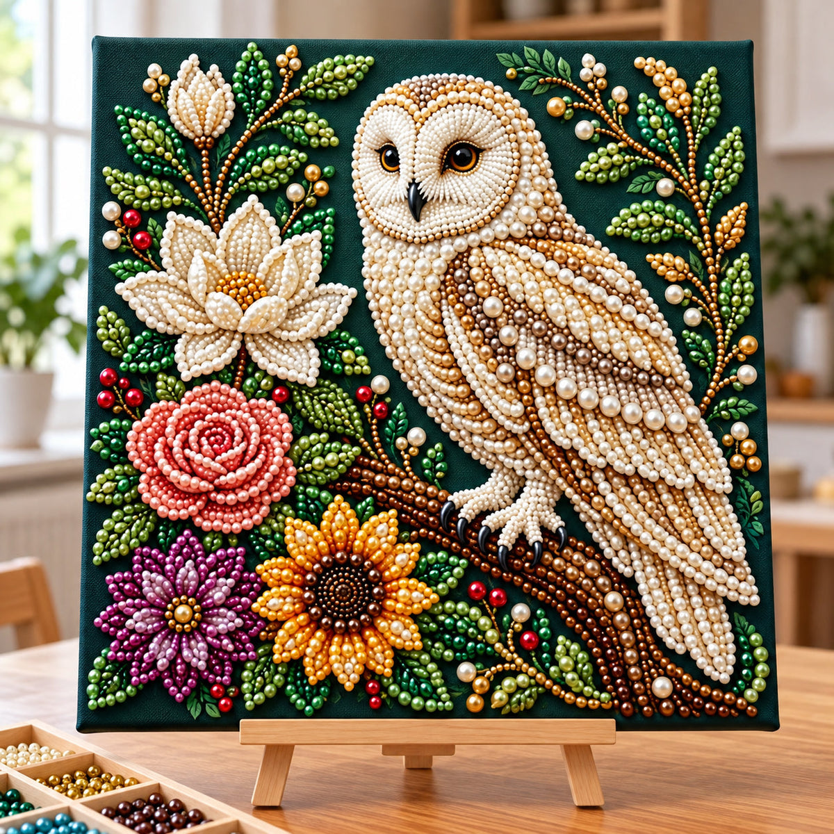Snowy Botanical Owl DIY Diamond Pearl Art Kit GFTOPND4072