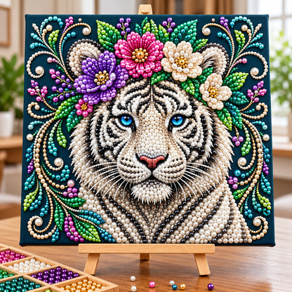 White Tiger Blossom Crown DIY Diamond Pearl Art Kit GFTOPND4123