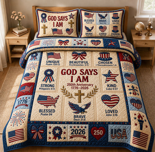 God Says I Am 3-Piece Quilted Bedding Set GFTOPND433