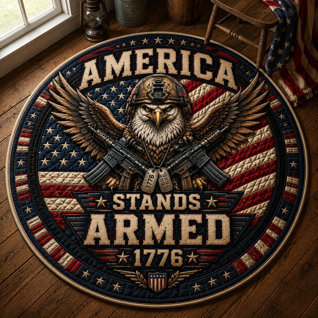 America Stands Armed Quilted Round Mat GFTOPND442