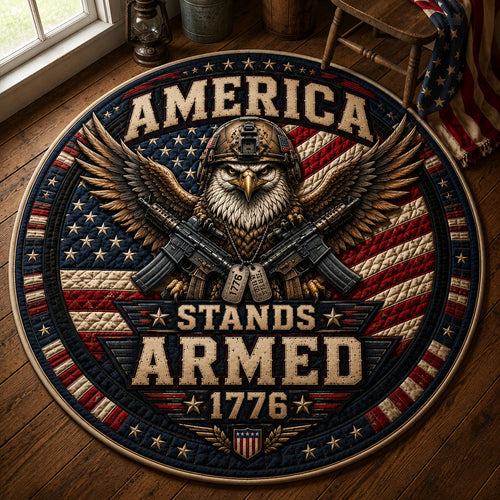 America Stands Armed Quilted Round Mat GFTOPND442
