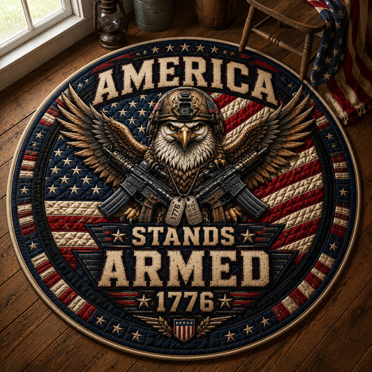 America Stands Armed Quilted Round Mat GFTOPND442
