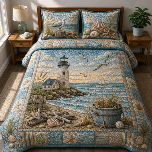 Coastal Life 3-Piece Quilted Bedding Set GFTOPND484