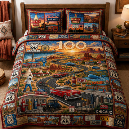 Route 66 Great Road Trip 3-Piece Quilted Bedding Set GFTOPND552
