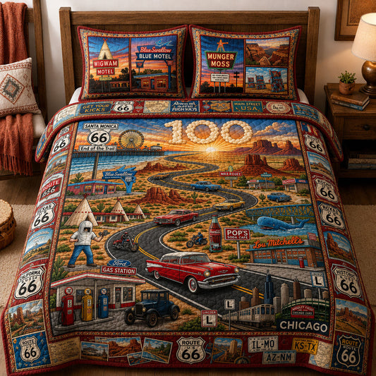 Route 66 Great Road Trip 3-Piece Quilted Bedding Set GFTOPND552