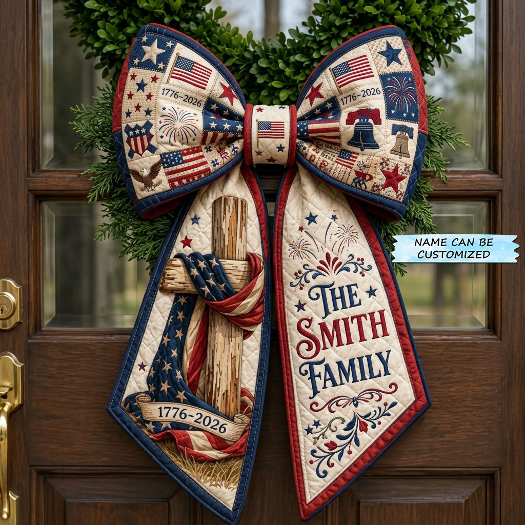 Rustic Cross And Flag Quilted Wreath Sash QTCUZ GFTOPND558