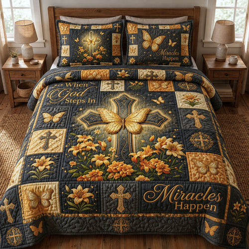 When God Steps In Miracles Happen 3-Piece Quilted Bedding Set GFTOPND578