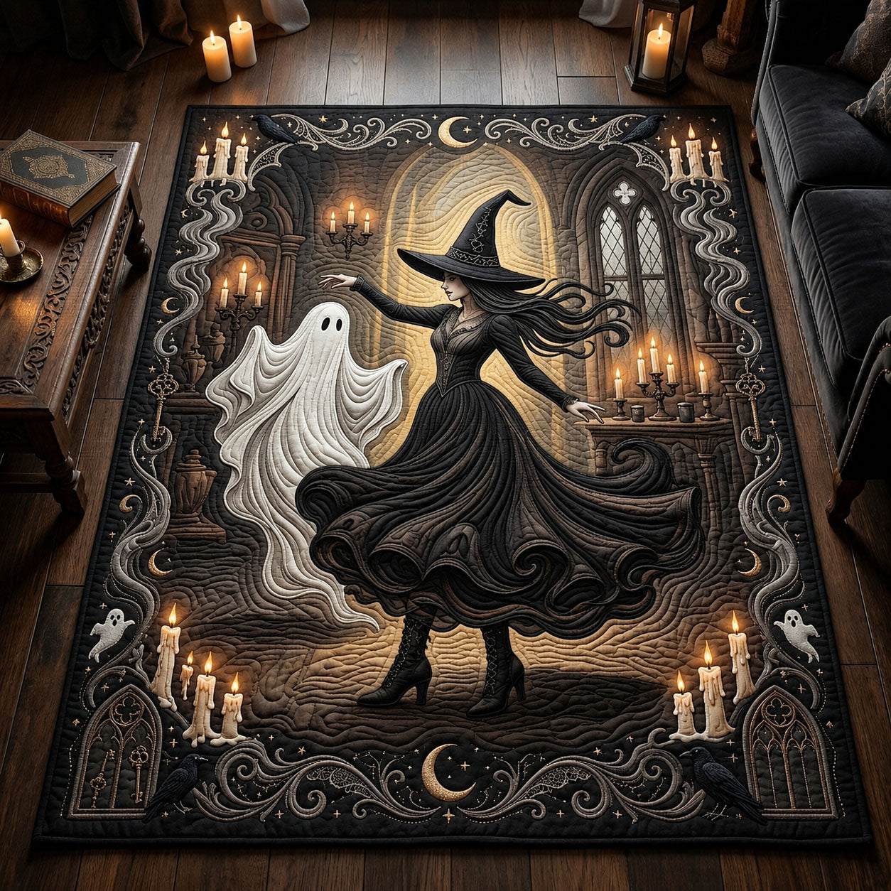 Witch Dancing With Ghost Area Rug GFTOPND617