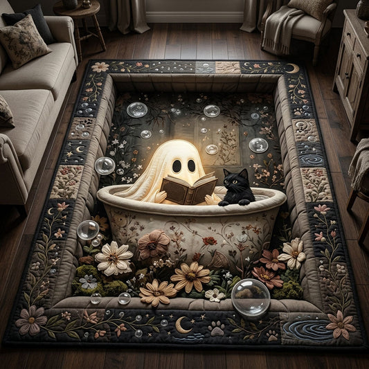 Floral Ghost Cat Reading Area Rug GFTOPND626