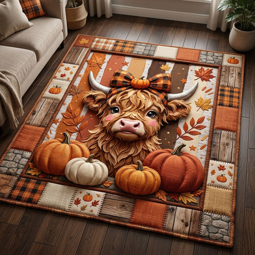 Autumn Pumpkin Highland Cow Area Rug GFTOPND662